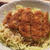 ソースひれカツ丼　きゃべつとカツをごはんにのせただけ(笑)