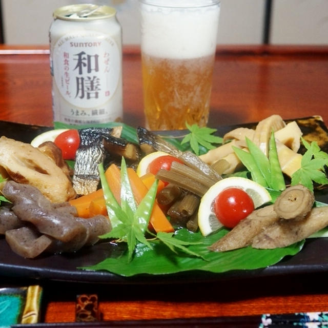 和食の生ビール「和膳」でいただく【日本の味・８品目の煮物炊き合わせ。】