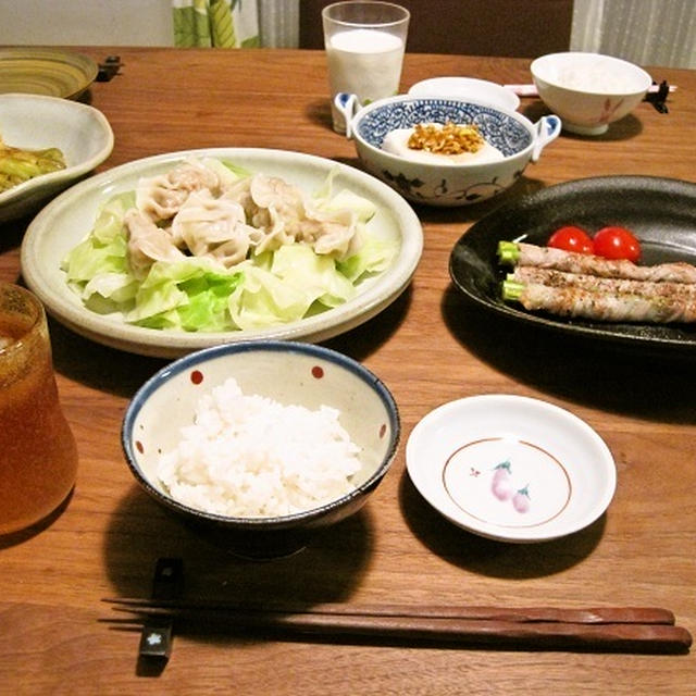 水餃子とアスパラガスの豚巻