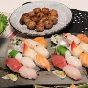 ★甘から小じゃがの豚巻き＆スーパーの寿司・#本日のおうちごはん