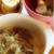 229日目-3　うどん60g+もやしの肉味噌炒め+一番だし+オニオンスープ+アスパラガス+麩+バナナ1/4個、バナナ1/2個