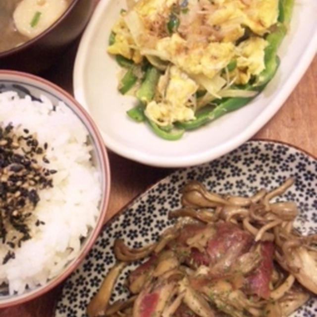 [ごはんとおかず]舞茸と生ハムのにんにく炒めとか