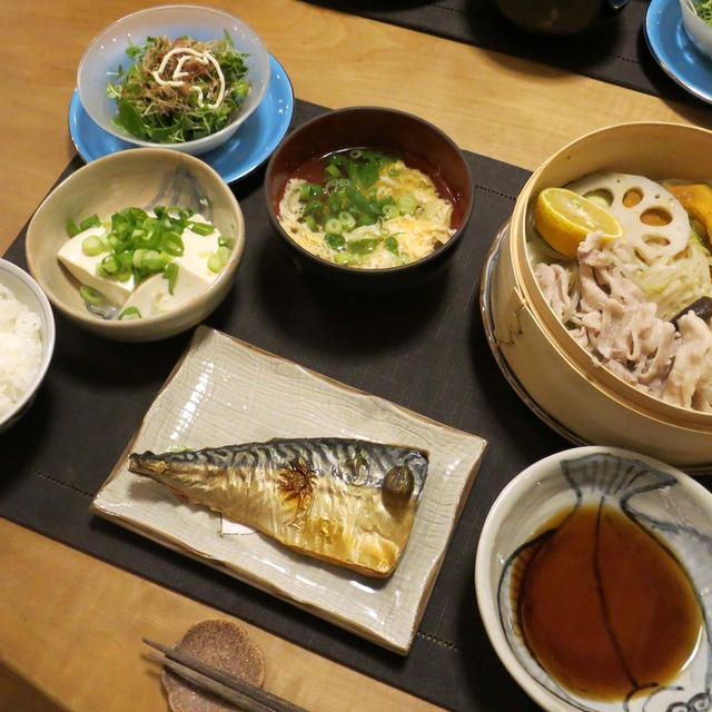 塩鯖＆蒸し野菜＆間引き菜様の晩ご飯　と　サンゴバナ♪　