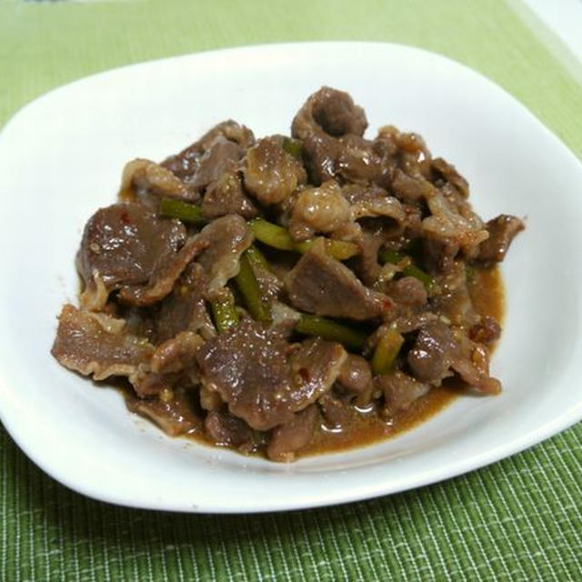 豚ハラミ肉のスタミナ炒め♪