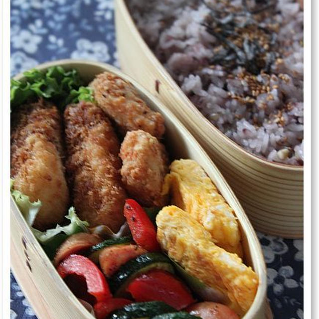 クリームコロッケと夏野菜とソーセージのソテー弁当