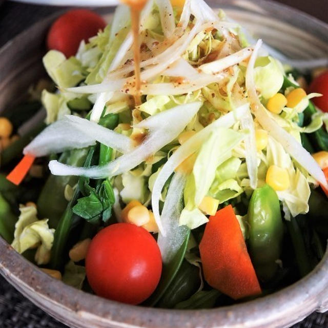 ■【春サラダ】 野菜の盛り付けのみで　市販ドレッシン グ使用で簡単です♪