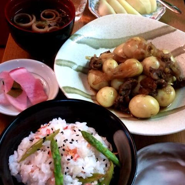 桜えびとアスパラの混ぜご飯 ～ 彩りもきれいで美味しい♪