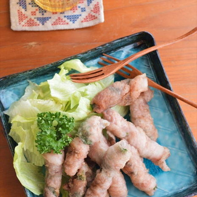豚肉のスティック大葉巻きソテー ☆