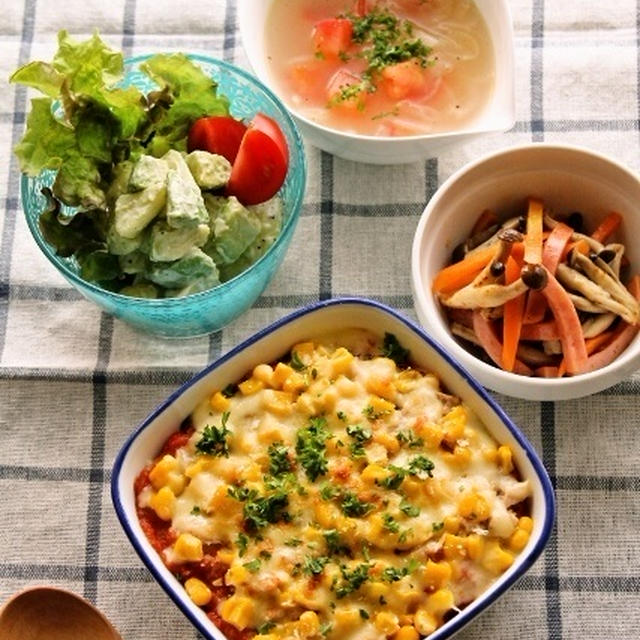 自家製トマトソースでツナコーンドリア　/ アボカドのポテトサラダ