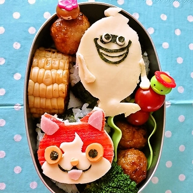 サマースクールのお弁当　妖怪ウォッチよりジバニャンとウィスパー