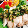 鶏胸【蒸し鶏】にぴったり【オクラソース】(動画レシピ)/Steamed Chicken with Okra sauce.