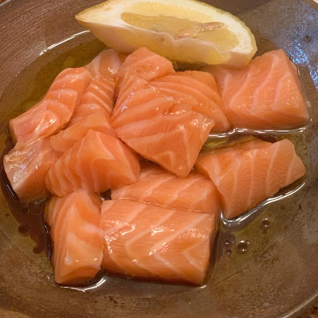 サーモンのオリーブオイルレモン醤油がけ✨