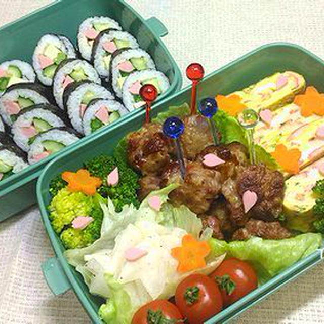 お花見に♪ラップで簡単！菜の花のキンパ弁当　そして、掲載して頂きました♪『もうすぐ梅雨♪抹茶のウーピーパイ～カエルvers..～』