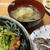 鶏の照り焼き丼温泉卵のっけ＆シシャモの塩焼き＆具だくさん味噌汁