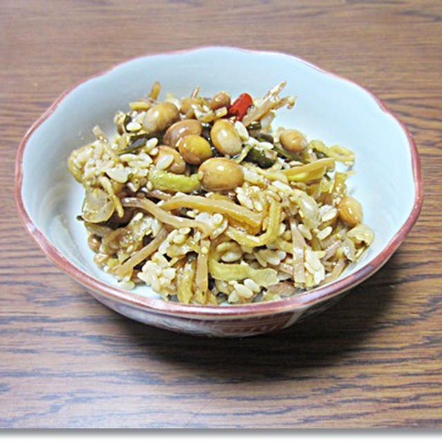 炒り大豆のまだか漬けをくきは流にアレンジ
