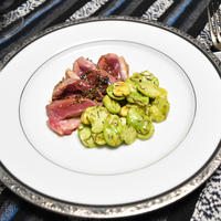 鴨のグリルとそら豆のタイムソテー。簡単おうちビストロおつまみ。
