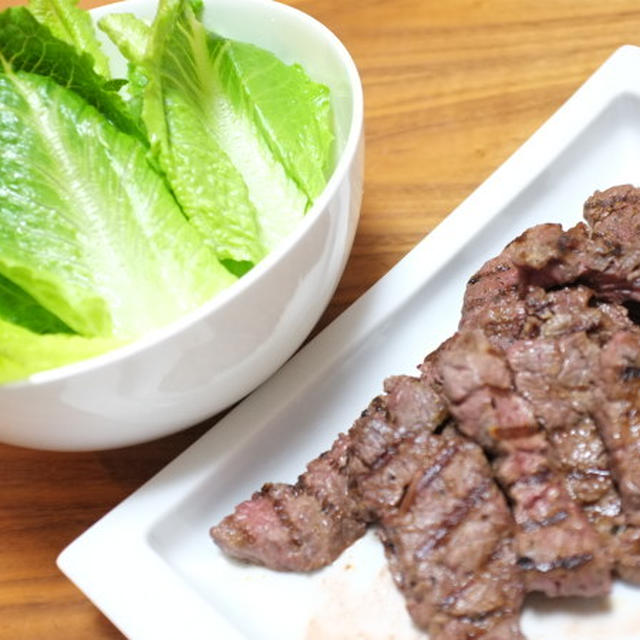 夕食☆カルビ焼肉　トマトとしらすのジュレポンサラダ