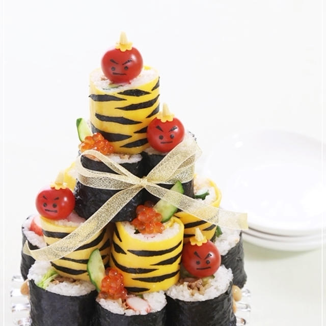 節分＊鬼さん達のごはんロールケーキタワー＊ごはんケーキ