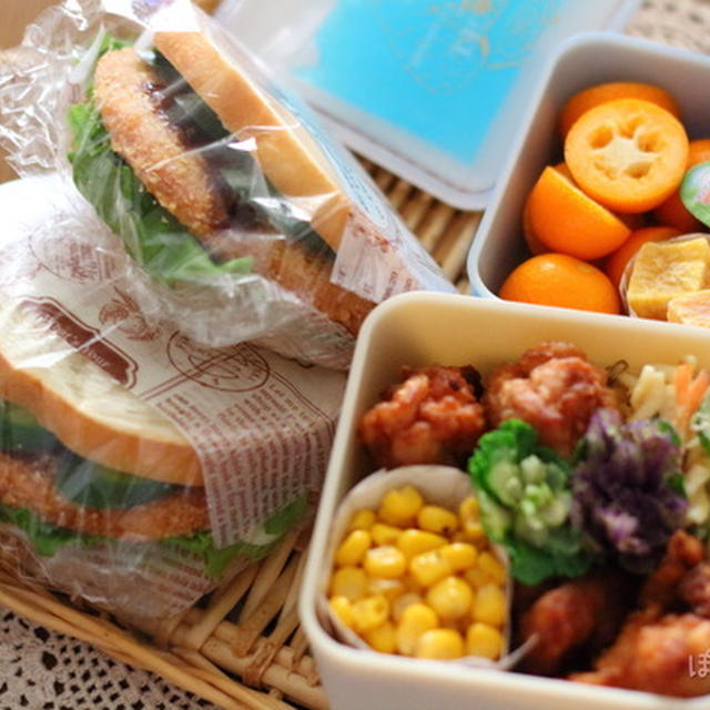 唐揚げ付き【ハムカツサンド】の弁当／中３男子弁当