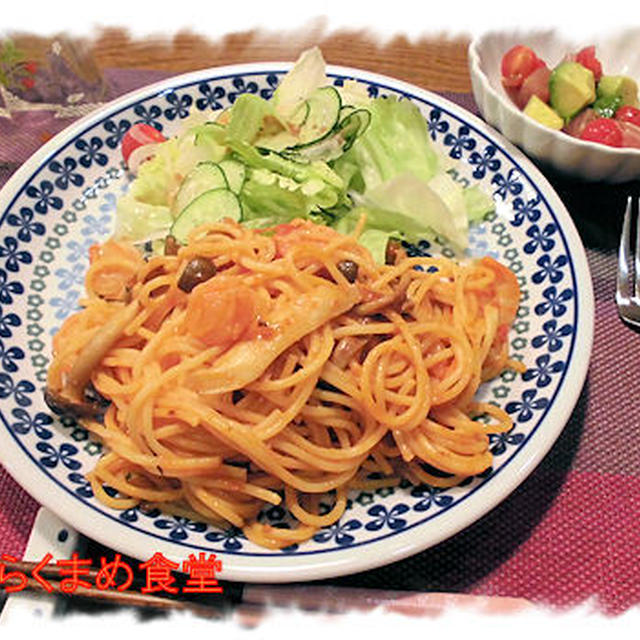 小海老とベーコンのパスタ定食♪with息子