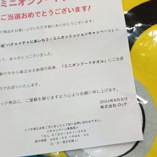 ミニオンミッションキャンペーン当選