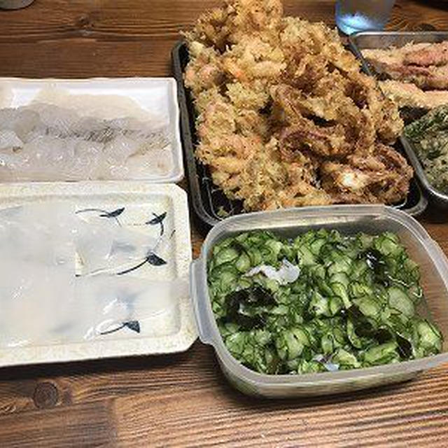 天ぷらと刺身の晩ご飯