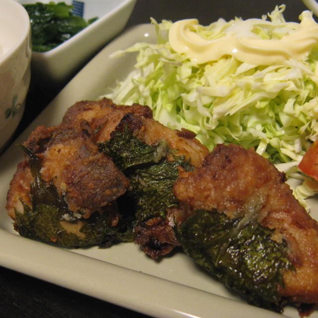 大葉巻き鶏のから揚げ＆月見けんちんうどん（子供）