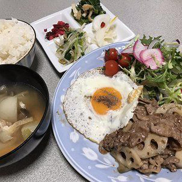 牛肉とレンコンのオイスターソース炒め