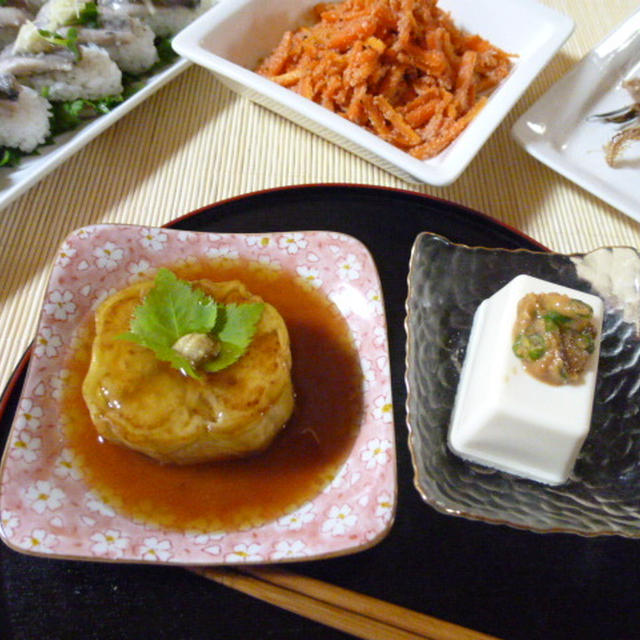 イワシの酢〆寿司と米ナスの揚げ出しの献立　夕ご飯