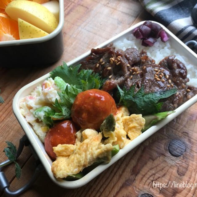 息子の✳︎焼肉のっけ弁当♡