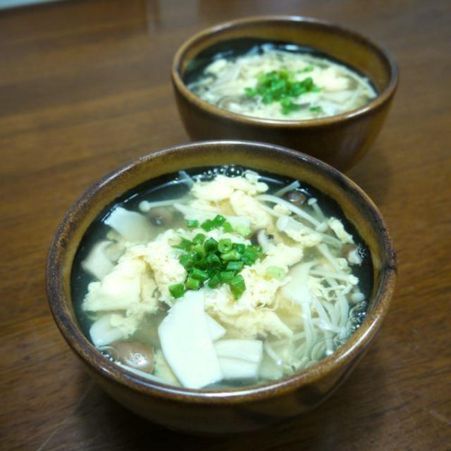 たっぷりきのことふわふわ卵の白だしスープ by ヤマキさま♪