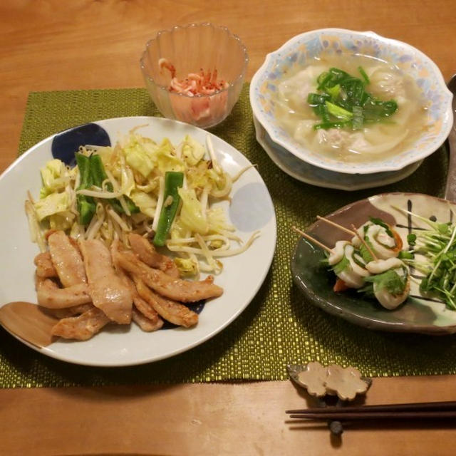 豚トロ＆ワンタンスープの晩ご飯　と　ジューンベリーの花♪