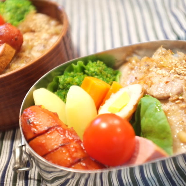 息子ちゃんとパパの☆ネギ塩豚バラ丼弁当♪