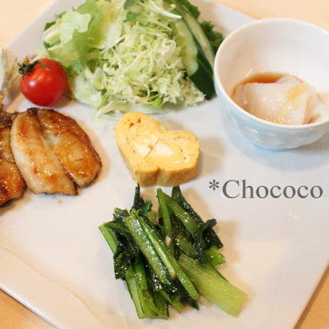 鯵のかば焼き　青菜炒めの晩御飯