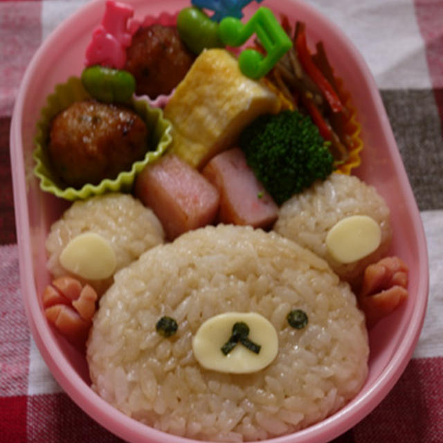 先週のお弁当（リラックマ・うさぎおにぎり・コリラックマ・お花）