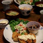 牡蠣フライ と 里芋の炊き込みごはん。家庭菜園。