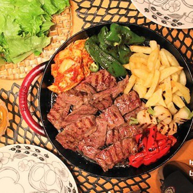 ストウブで『ハラミステーキ』の夜ごはん。