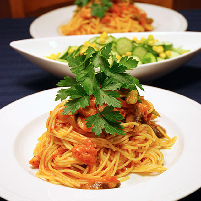 トマトパスタ　と　冬花