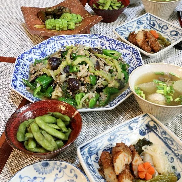 ◆しぎ茄子ゴーヤとゴーヤのぬかずけでおうちごはん♪～ゆるやか糖質制限中♪