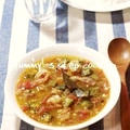 とろとろネバネバが美味しいの♪オクラとえびのガンボ風スープ。