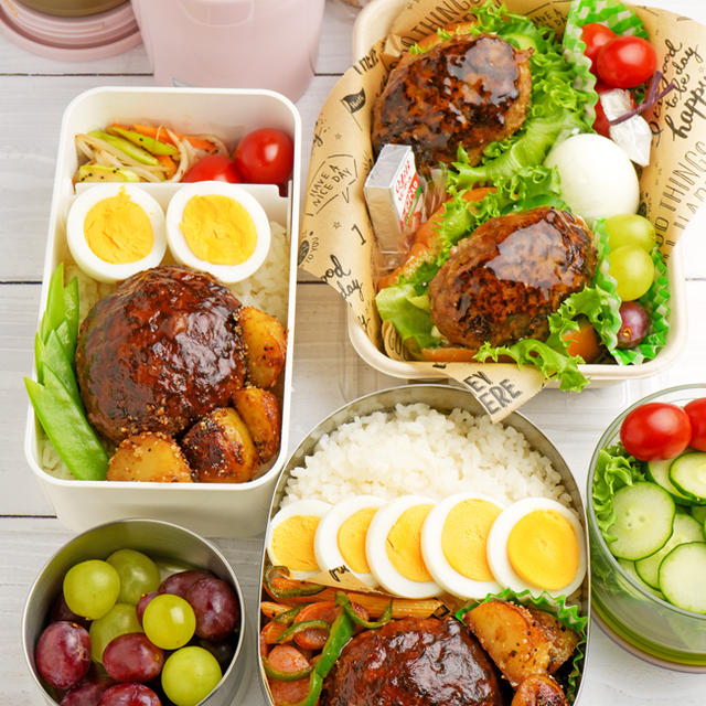 お弁当用ストックハンバーグでお弁当いろいろ♪