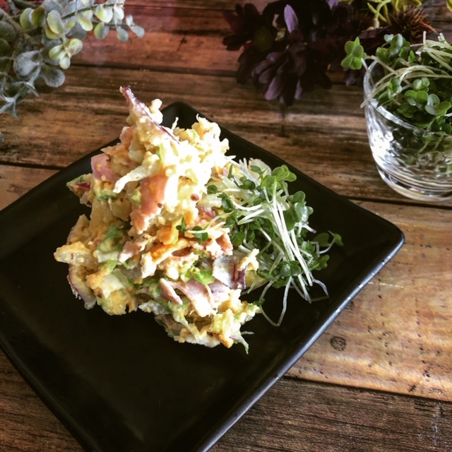 料理教室☆スクランブルエッグで♫さつま芋のマスタードサラダ