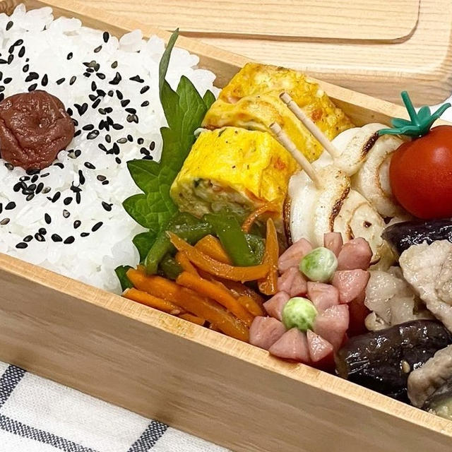 【お弁当】お弁当作り/ワンパン弁当/豚バラと茄子の胡麻味噌炒め