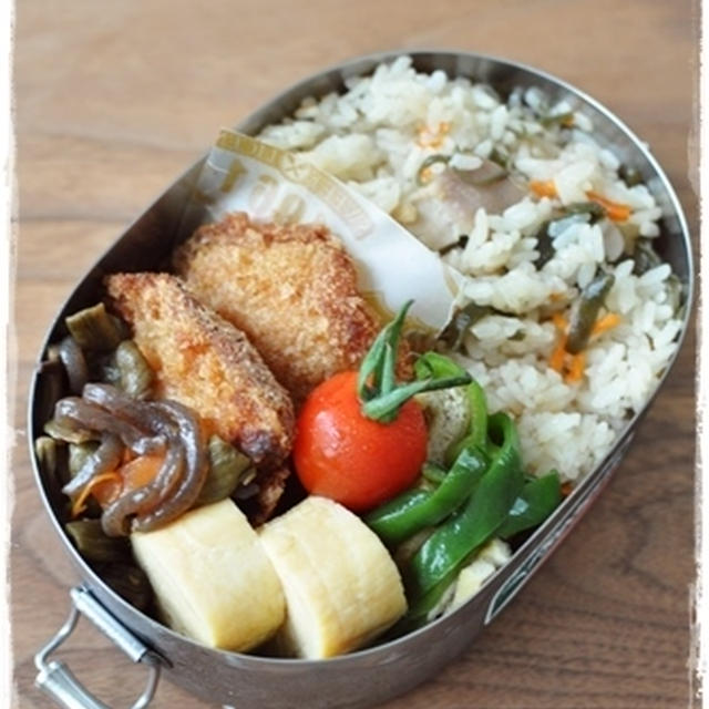 【自家製冷食でチキンカツ弁当、とずいき】