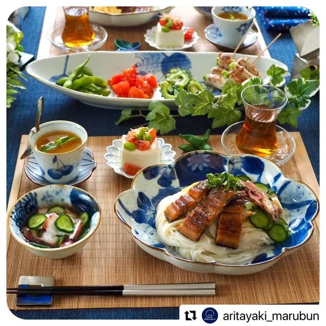 染付で「うなぎの出汁冷や麦」の夏テーブル♪