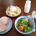 しっかり朝食：青梗菜花で春らしいスープ