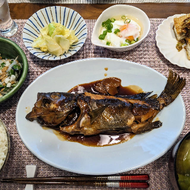 ガヤメバルの煮付けと無濾過原酒