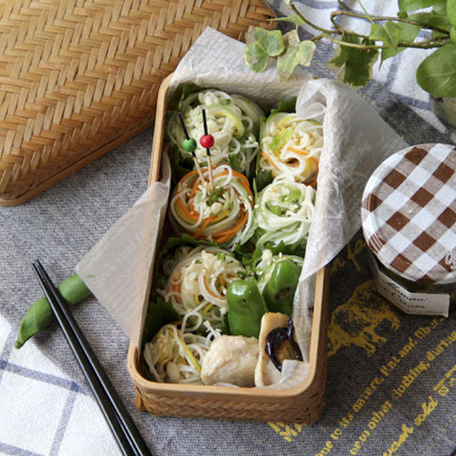 野菜の焼き浸しつゆでカラフルそうめん弁当～Colorful Somen bento