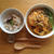 玄米のおかゆさんとロブスター味噌入り蟹玉野菜あんかけ