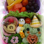 ほうれん草パウダーでカエル☆梅雨入り弁当☆キャラ弁♪